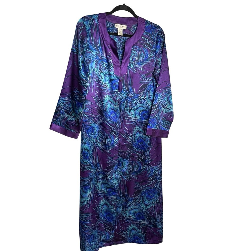 Morgan Taylor Intimates Womens Satin Caftan Kimono Size M Purple Blue Full Zip